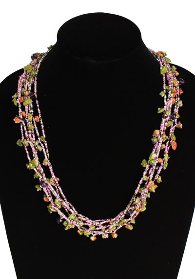 Full of Goodies Necklace, 24" - #469 Pink, Purple, Pearl, Magnetic Clasp!