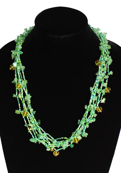 Full of Goodies Necklace, 24" - #495 Green, Crystal, Amber, Magnetic Clasp!