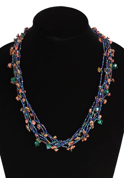 Full of Goodies Necklace, 24" - #496 Blue Iris and Emerald, Magnetic Clasp!