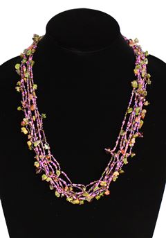 Full of Goodies Necklace, 24" - #498 Pink, Bronze, Pearl, Magnetic Clasp!