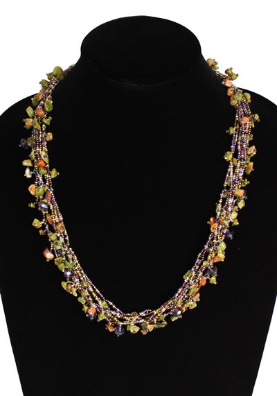 Full of Goodies Necklace, 24" - #500 Purple and Unakite, Magnetic Clasp!