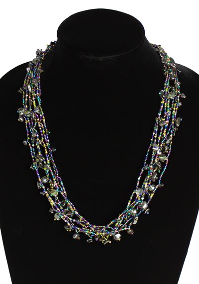 Full of Goodies Necklace, 24" - #503 Purple, Hematite, Lime, Magnetic Clasp!