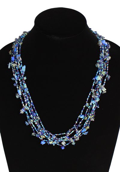 Full of Goodies Necklace, 24" - #506 Blue Iris and Crystal, Magnetic Clasp!