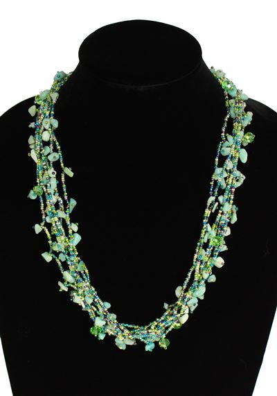 Full of Goodies Necklace, 24" - #608 Turquoise, Emerald, Crystal, Magnetic Clasp!