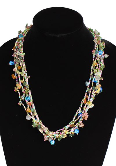Full of Goodies Necklace, 24" - #760 Pink, Green, Blue Crystals, Magnetic Clasp!