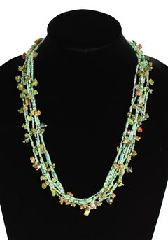 Full of Goodies Necklace, 24" - #830 Unakite, Aqua, Crystal, Magnetic Clasp!