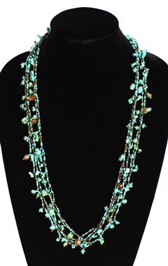 Full of Goodies Necklace, 30" - #131 Turquoise and Bronze, Magnetic Clasp!