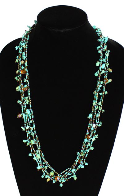 Full of Goodies Necklace, 30" - #131 Turquoise and Bronze, Magnetic Clasp!