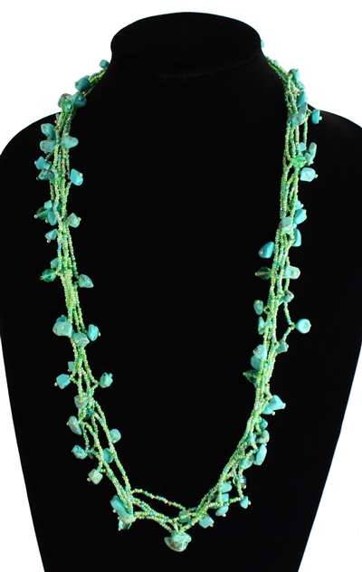 Full of Goodies Necklace, 30" - #134 Turquoise and Lime, Magnetic Clasp!