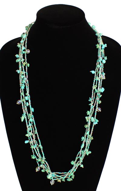 Full of Goodies Necklace, 30" - #135 Turquoise and Crystal, Magnetic Clasp!
