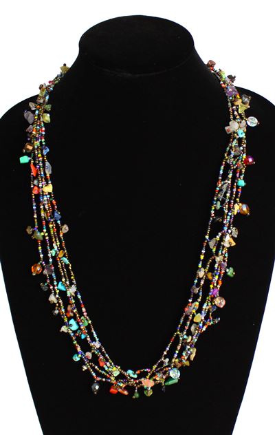 Full of Goodies Necklace, 30" - #152 Bronze and Multi, Magnetic Clasp!