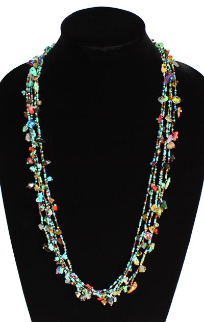 Full of Goodies Necklace, 30" - #153 Turquoise, Bronze, Multi, Magnetic Clasp!