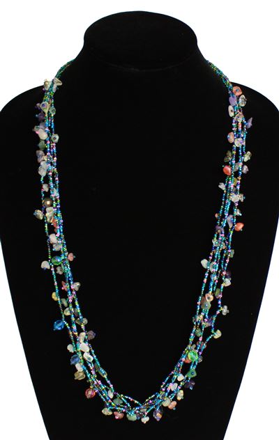 Full of Goodies Necklace, 30" - #176 Blue Multi, Magnetic Clasp!