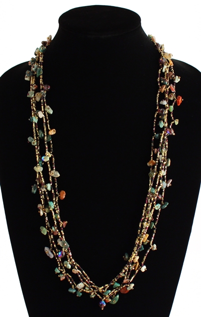 Full of Goodies Necklace, 30" - #251 Gold, Green, Purple, Magnetic Clasp!
