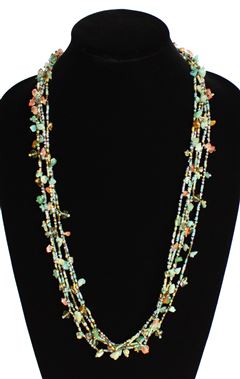 Full of Goodies Necklace, 30" - #325 Green, Cream, Bronze, Magnetic Clasp!