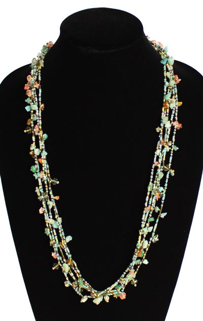 Full of Goodies Necklace, 30" - #325 Green, Cream, Bronze, Magnetic Clasp!