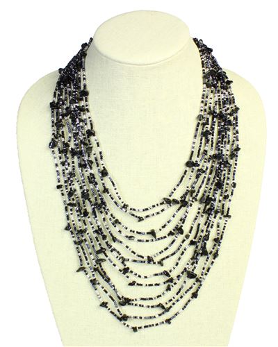 Cascade Necklace - #102 Black and Crystal, Magnetic Clasp!