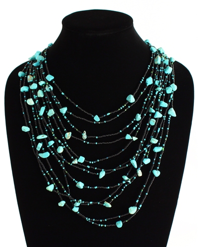 Cascade Necklace - #133 Turquoise and Black, Magnetic Clasp!