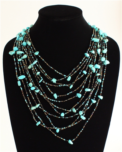 Cascade Necklace - #139 Turquoise, Bronze, Black, Magnetic Clasp!