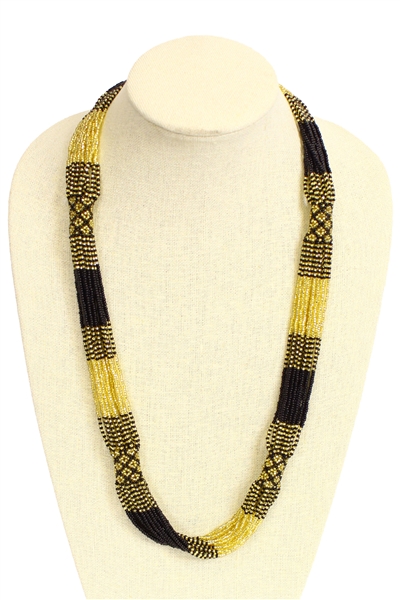 Zulu Necklace - #104-3 Color Block Black and Gold