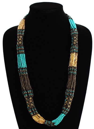 Zulu Necklace - #146 Turquoise, Bronze, Gold