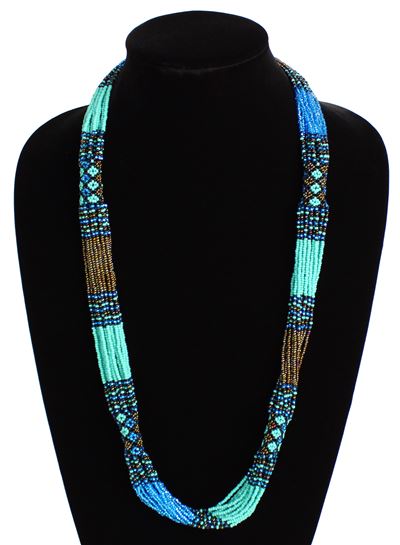 Zulu Necklace - #463 Turquoise, Bronze, Blue