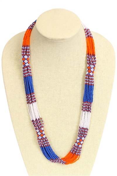 Zulu Necklace - #519 Orange and Blue