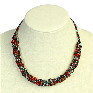 DNA Necklace - #138 Turquoise and Red, Magnetic Clasp!