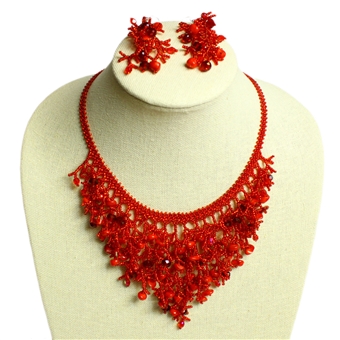 Coral Set with Crystals, Fire Polish, Stones, Magnetic - #110 Red Coral, Magnetic Clasp!