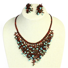 Coral Set with Crystals, Fire Polish, Stones, Magnetic - #138 Turquoise and Red, Magnetic Clasp!