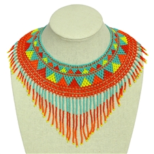 Egyptian Collar with Decadent Fringe - #098 Turquoise Fire