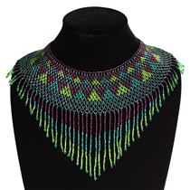 Egyptian Collar with Decadent Fringe - #105 Purple and Green