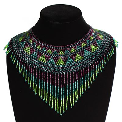 Egyptian Collar with Decadent Fringe - #105 Purple and Green