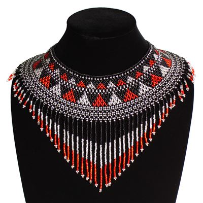 Egyptian Collar with Decadent Fringe - #121 Red, Black, Crystal