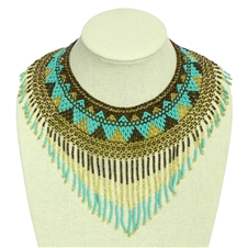 Egyptian Collar with Decadent Fringe - #132 Turquoise and Gold