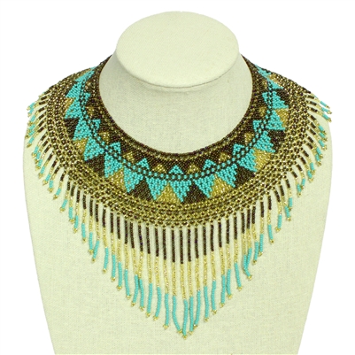Egyptian Collar with Decadent Fringe - #132 Turquoise and Gold