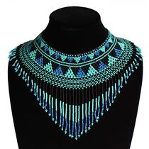 Egyptian Collar with Decadent Fringe - #133 Turquoise and Black