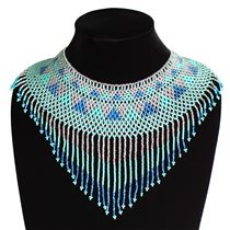 Egyptian Collar with Decadent Fringe - #135 Turquoise and Crystal