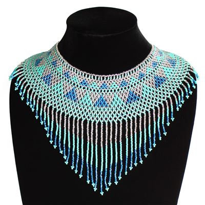 Egyptian Collar with Decadent Fringe - #135 Turquoise and Crystal
