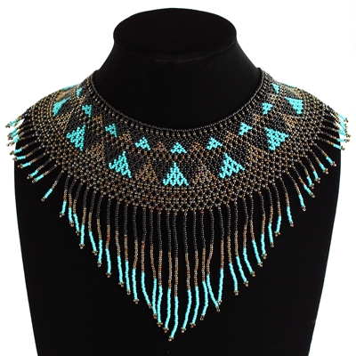 Egyptian Collar with Decadent Fringe - #139 Turquoise, Bronze, Black