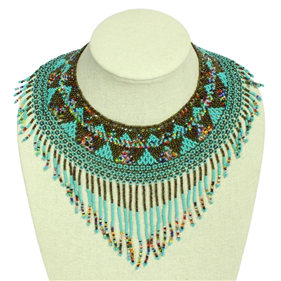 Egyptian Collar with Decadent Fringe - #153 Turquoise, Bronze, Multi