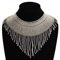 Egyptian Collar with Decadent Fringe - #206 Crystal