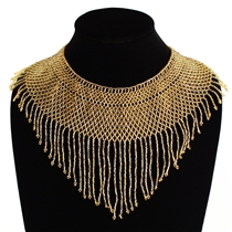 Egyptian Collar with Decadent Fringe - #207 Gold