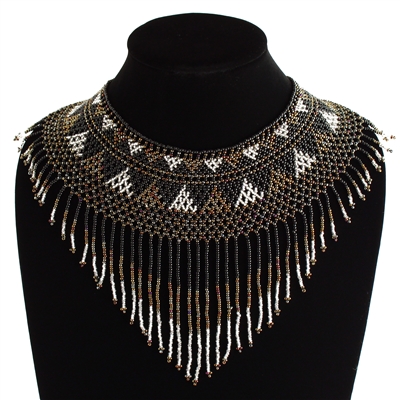 Egyptian Collar with Decadent Fringe - #450 Black, Bronze, Crystal