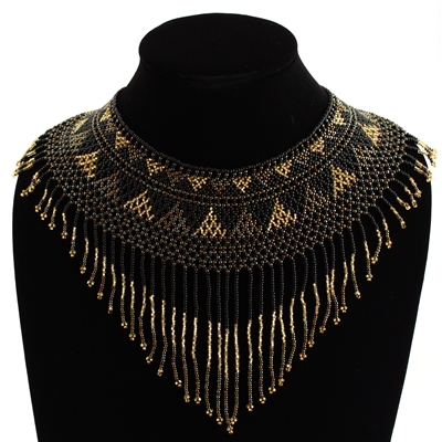 Egyptian Collar with Decadent Fringe - #451 Black, Bronze, Gold
