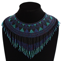 Egyptian Collar with Decadent Fringe - #452 Emerald, Blue, Black