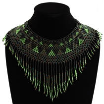 Egyptian Collar with Decadent Fringe - #453 Green Iris, Black, Lime