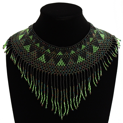 Egyptian Collar with Decadent Fringe - #453 Green Iris, Black, Lime