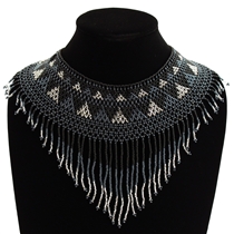 Egyptian Collar with Decadent Fringe - #454 Hematite, Black, Crystal