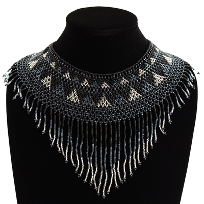 Egyptian Collar with Decadent Fringe - #454 Hematite, Black, Crystal